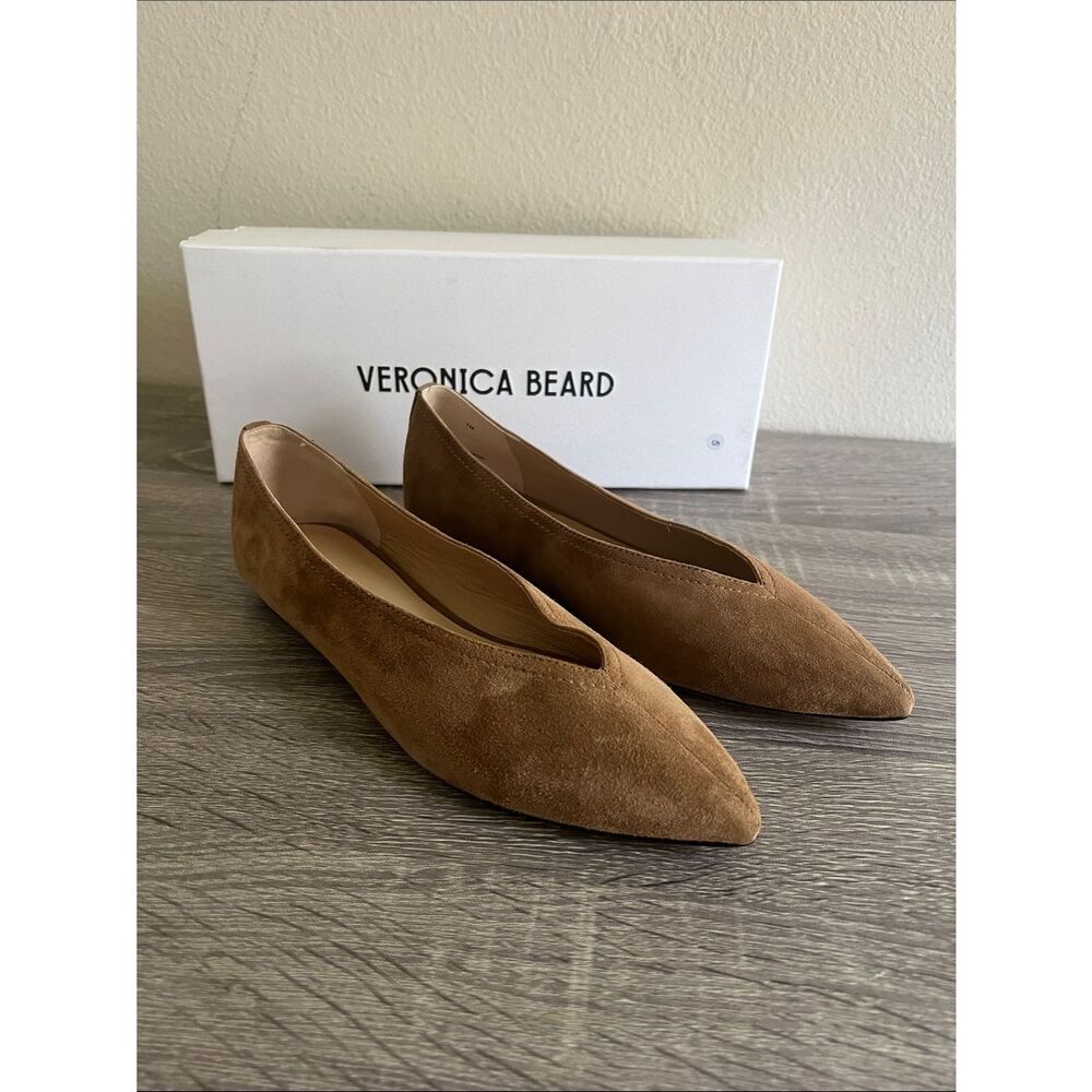 New Veronica Beard Bancroft Suede Pointed Toe Ballet Flats Camel Brown Women’s 7